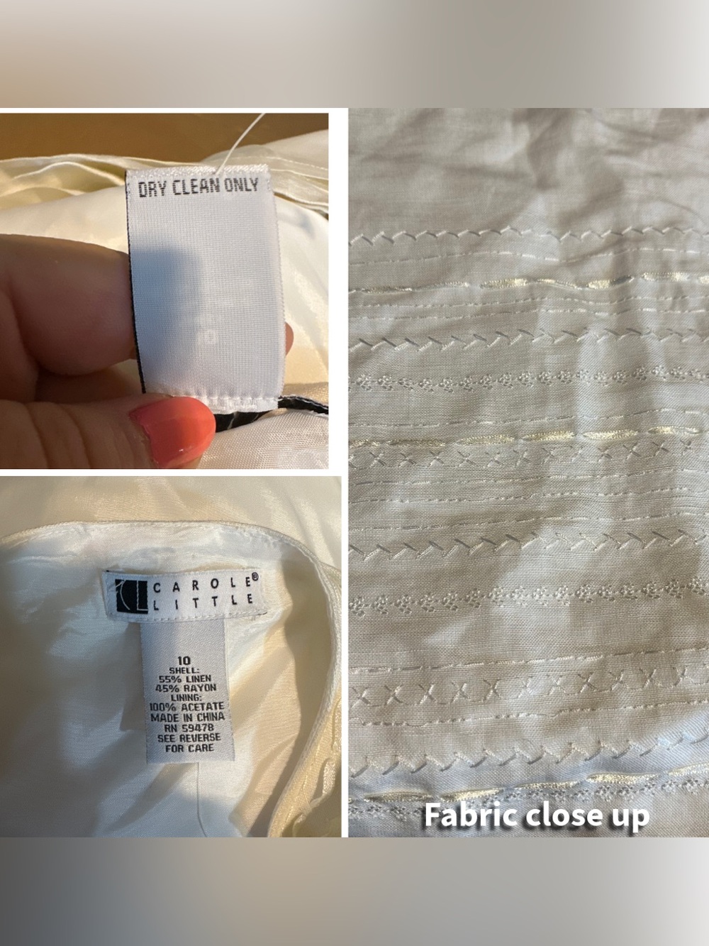 OFF WHITE LINEN BLEND CAROLE LITTLE EMBROIDERED ACCENT SHIFT MAXI DRESS (10) - Picture 12 of 14